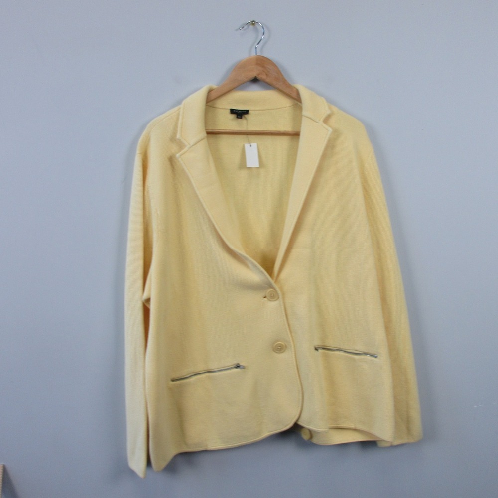 Talbots Knit Blazer Jacket Woman 3X Butter Yellow Cotton Cardigan Preppy 960